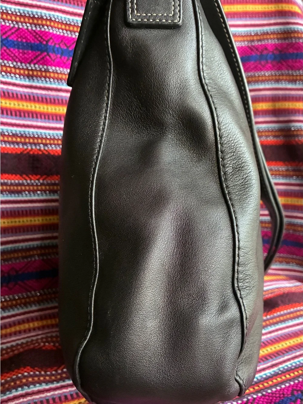 Coach Black Leather Crossbody with Silver Ring Detail